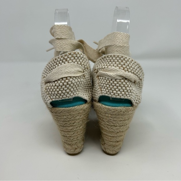Pinaz Made in Spain Turquoise Blue & White Lace Up Espadrille Wedges Size 38 - Picture 13 of 15